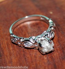 1.71 ct Natural Gray/White rough diamond ring, raw diamond ring, 925 silver Ring