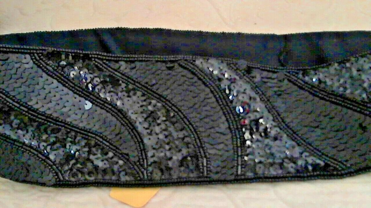 Magid Sequin Bead Black Cumberbum Style Belt Size Small 31 
