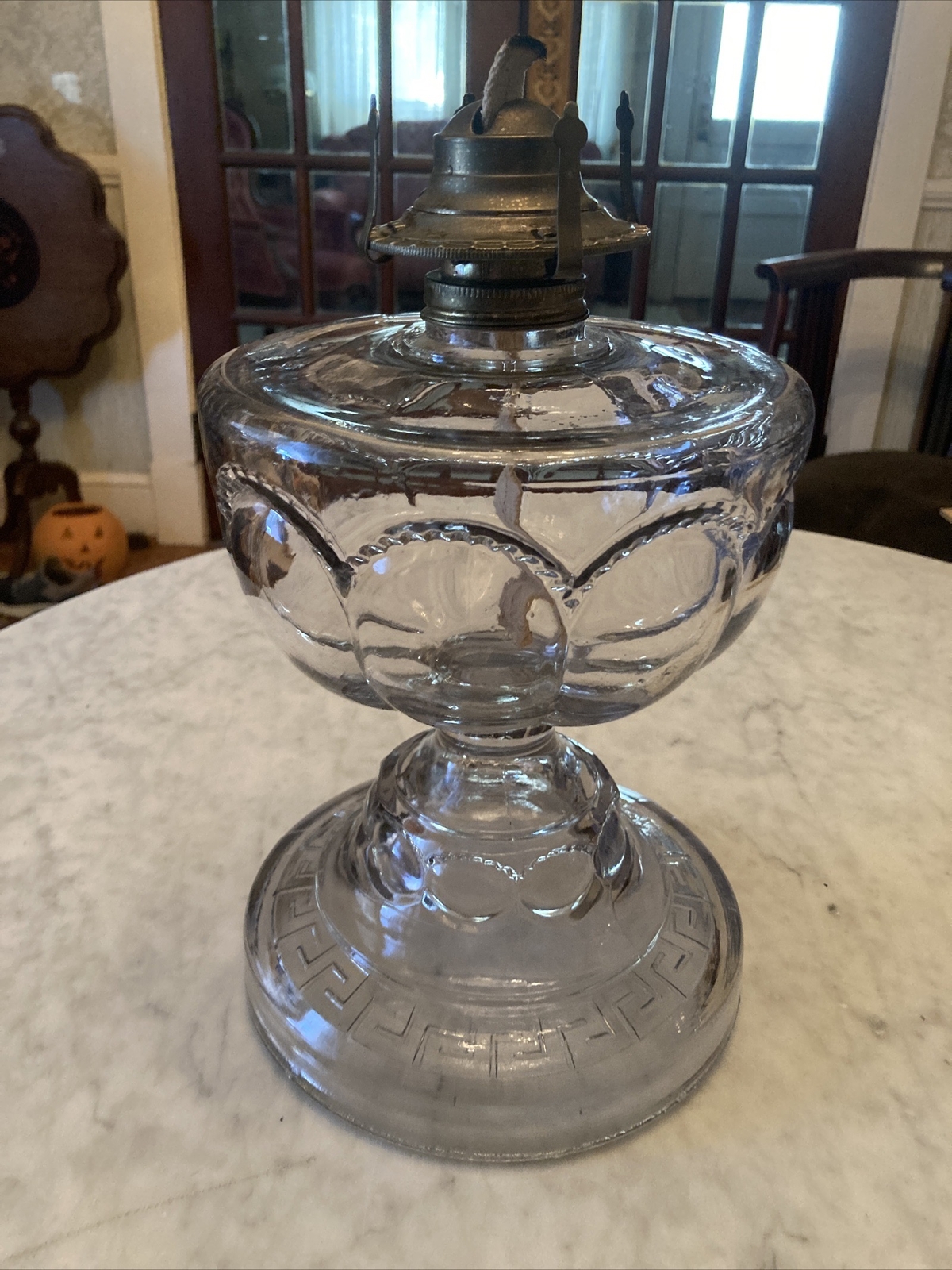 Antique Large Peanut Oil Lamp With Greek Key Pattern, 10.5” eBay