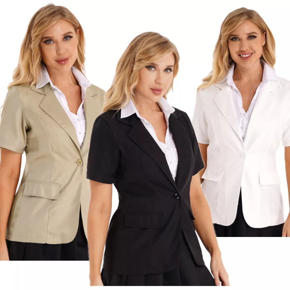 Para mujer Blazer de corta frente abierto cárdigan oficina abrigos de solapa | eBay