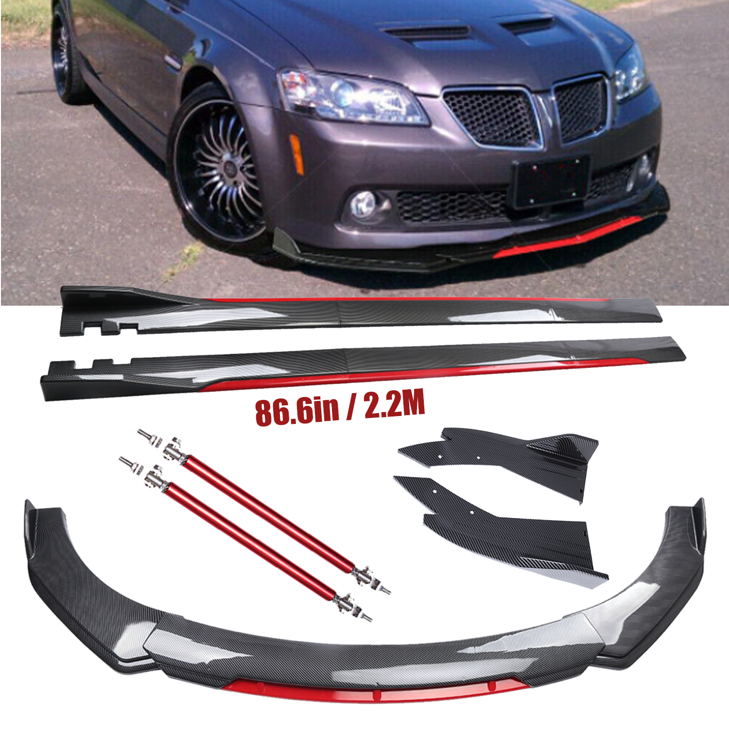 Front Bumper Lip Spoiler Side Skirt Carbon Fiber For Pontiac G8 G6 GTO Body Kit
