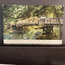 People Bike on bridge near waterfall in Bronx Park New York NY Vintage Postcard