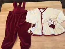 NWT Jacket Pants Set Red Ivory Size 80 1-2T Velour Holliday Outfit Bunny