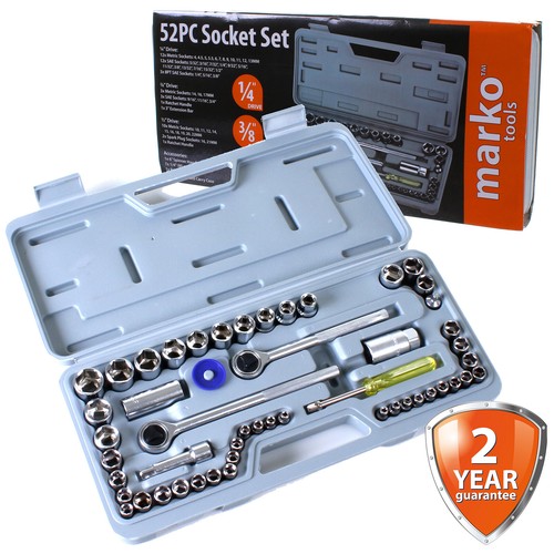 52pc Socket Set Metric Imperial Af Sockets Ratchet Reducers 1 4 3 8 1 2 Drive Ebay