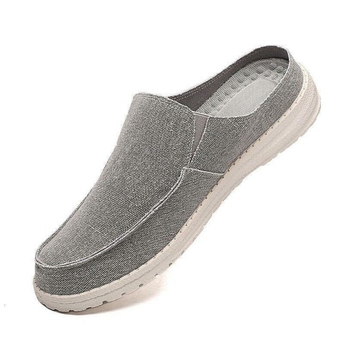 Mocassini uomo tela punta tonda tempo libero slip on mezze ciabatte scarpe casual mules - Foto 5 di 15