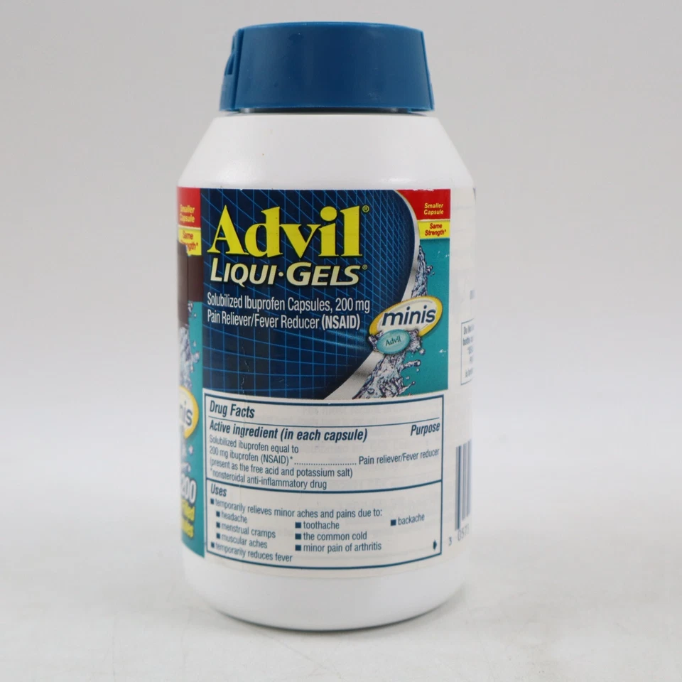 Advil Liqui-Gels mini analgésico reductor de fiebre ibuprofeno 200 mg 200 ct EXP04/26 Foto 2 de 4