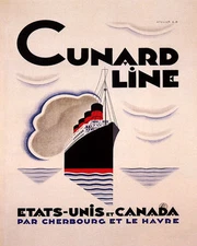 POSTER CUNARD LINE TO UNITED STATES CANADA SHIP TRAVEL VINTAGE REPRO FREE S/H