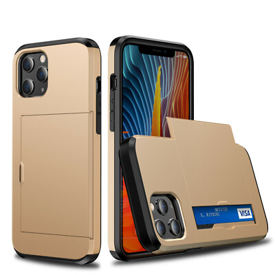 For iPhone 14 13 12 11 Pro Max XR X 6-8 Shockproof Rubber Card Holder Case Cover