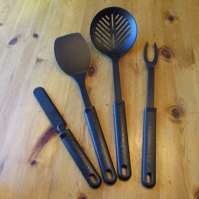 Lot of 4 Calphalon Nylon Turner Spatula Serrated Slicer Fork Skimmer Black USA
