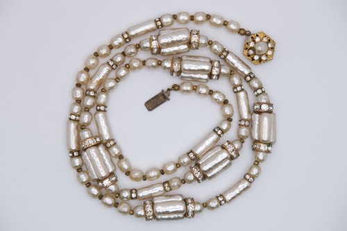 Vtg Miriam Haskell Baroque Pearl Rhinestone Rondelle Necklace 30” Opera Length - Picture 8 of 8
