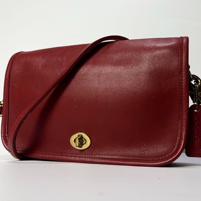 Old Coach 9755 Vintage Turnlock Shoulder Bag 2Way Red Leather 