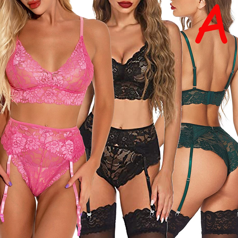 Conjunto de lencería de encaje floral para mujer con ligeras Sexy sujetador bragas ropa interior peluche Foto 2 de 4