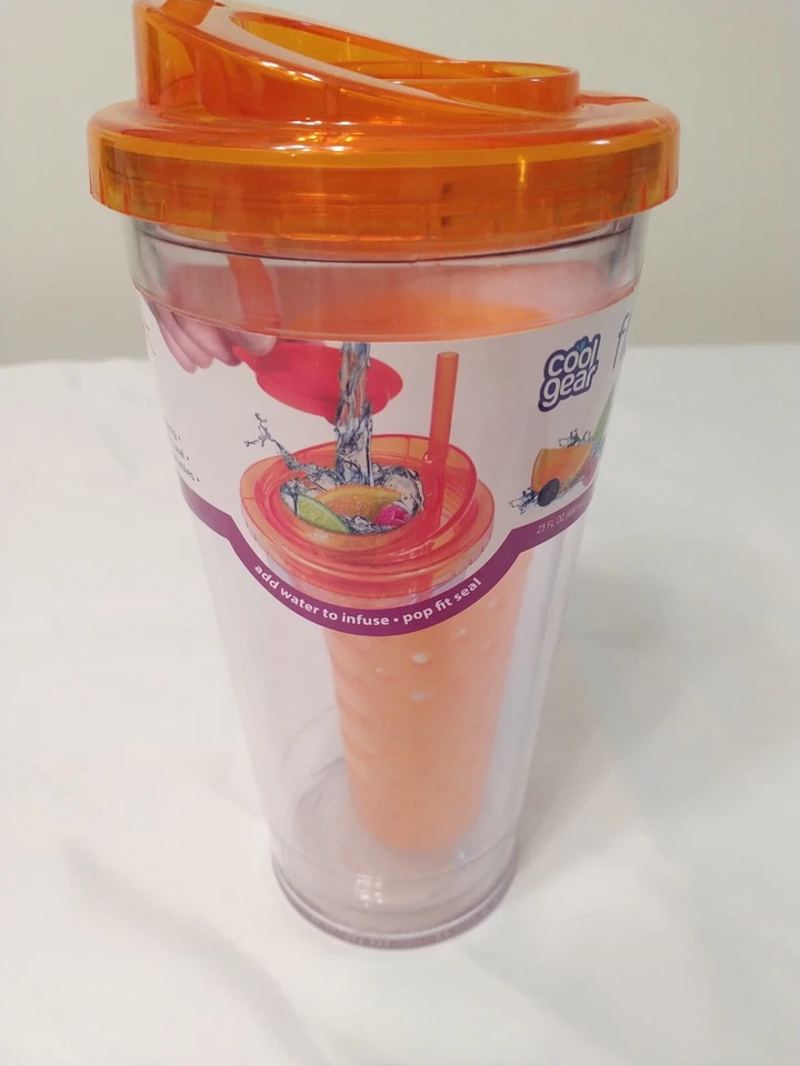 Botella de agua infusora de sabor Cool Gear 23 onzas naranja taza de plástico transparente sin BPA Foto 3 de 4