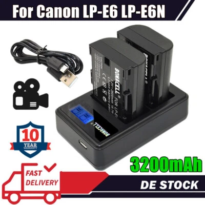 3200mAh LP-E6 Akku & LCD Dual Ladegerät für Canon EOS 60D 7D 5D Mark II III DSLR
