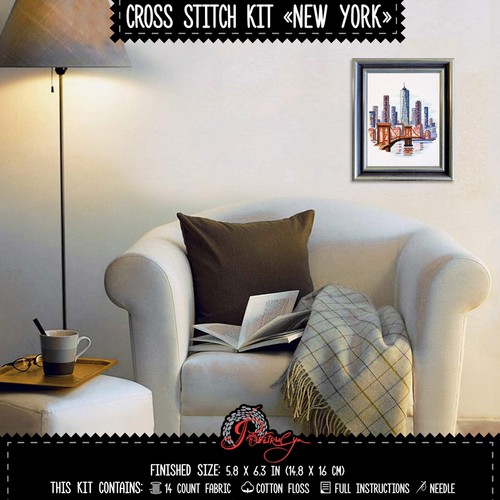 USA cityscape cross stitch kit "New York" with skyline counted Do-it-yourself - Picture 8 of 10