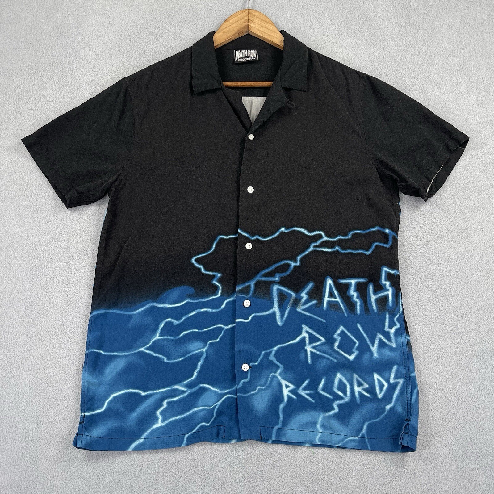 FILA Camicia Death Row Records uomo M nera rap hop hop manica corta campeggio bottoni Y2K