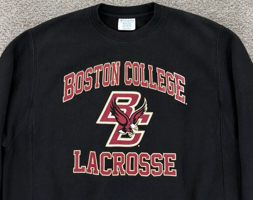 De colección Boston College Lacrosse Champion Talla Mediana Negro Tejido Reverso Vellón Foto 2 de 4
