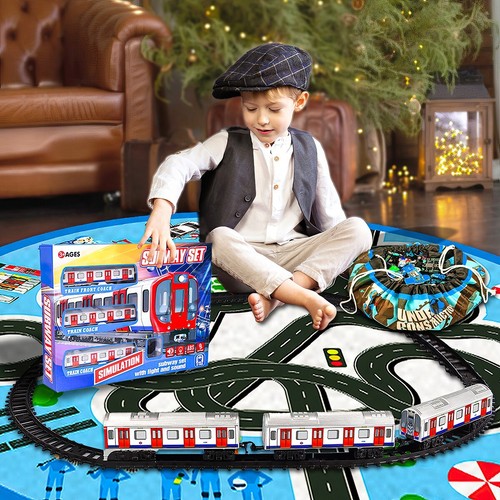 Electric Subway Train Toy Blue Carpet Light Sound 18PCS Educational Storage Mat - Picture 2 of 11