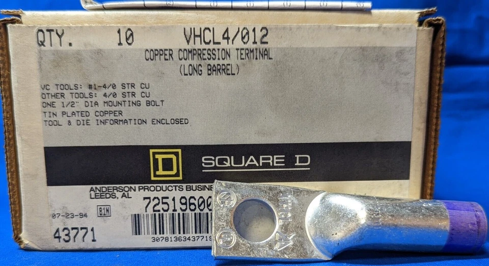 SQUARE D 2 HOLE COMPRESSION TERMINALP/N: VHCL4/012 (LONG BARREL)  (BOX OF 10) - Image 3 of 4