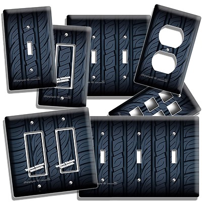 RACING CAR TRUCK TIRE STYLE LIGHT SWITCH WALL PLATE OUTLET MAN CAVE GARAGE DECOR