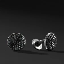 14K Black Gold Plated 2Ct Round Cut Lab-Created Black Diamond Men's Cufflinks
