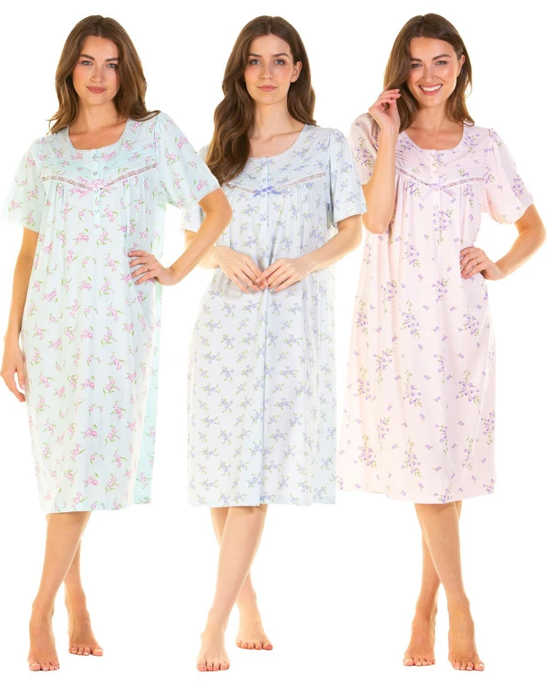 La Marquise Cotton Nightie Jersey Short Sleeve Floral Summer Nightdress