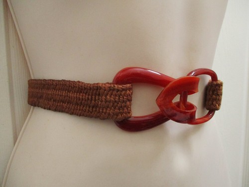 Cinturón Cintura Pequeño Marrón Tejido Cordones Elastizado Elástico Plástico Hebilla De Colección 1" - Imagen 3 de 8