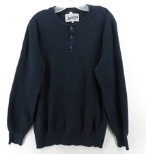 Schott Bros Sweater Men Medium Blue Henley Pullover Rugged Outdoor Waffle Knit