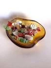 Blenko Free Form Ashtray Amber Glass Heavy MCM Amoeba With Glass Candy