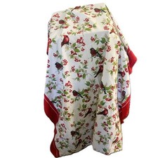 Tablecloth Festive Holly and Birds Red Border sz 70 x 51 in Read