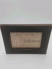 Vintage Cousin Farm HALLOWEEN Pumpkin Hand Stitched Primative Wood  Sign