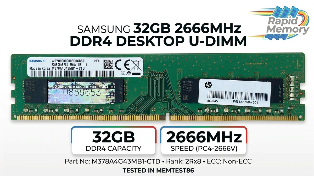 PC4-21300 (DDR4-2666) Bus Speed Computer RAM 32 GB Total Capacity