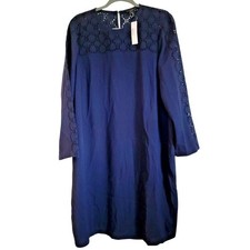 J. CREW 18 Navy Blue L/S Tunic Eyelet Dress Lined Size 18 India NWT