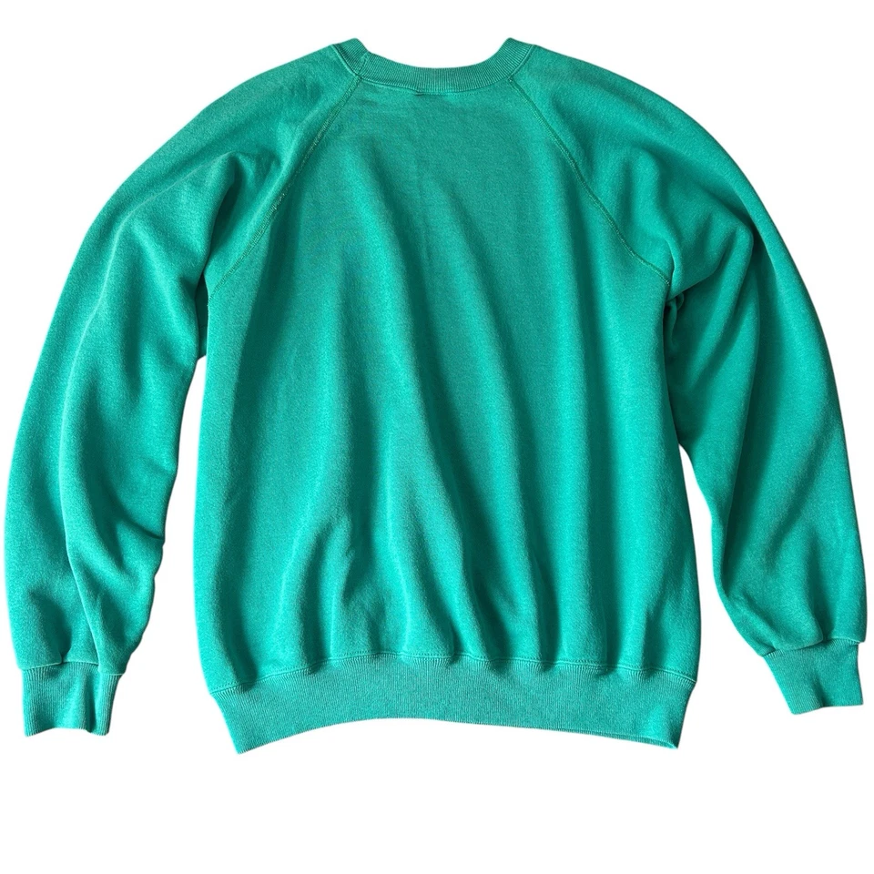 Vintage Hanes 80s Blank Plain Sweatshirt Minimalist USA XL/L Art Craft 5050 Teal - Image 3 of 4