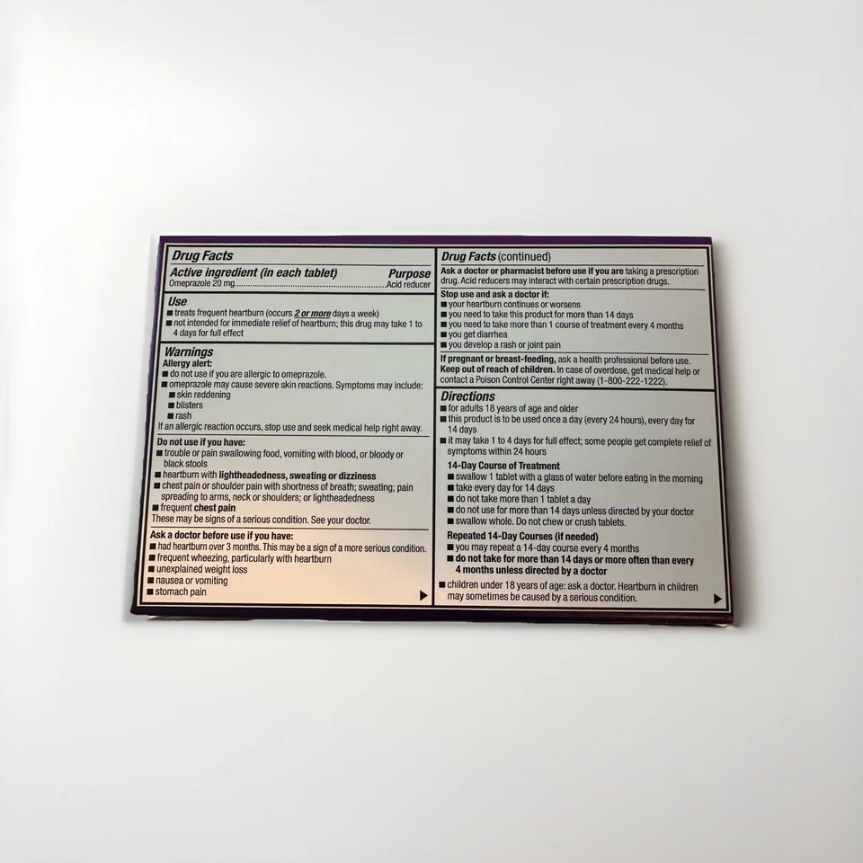 Paquete de 4 comprimidos de omeprazol de liberación retardada de 20 mg, reductor de ácido, trata la acidez estomacal Foto 2 de 3