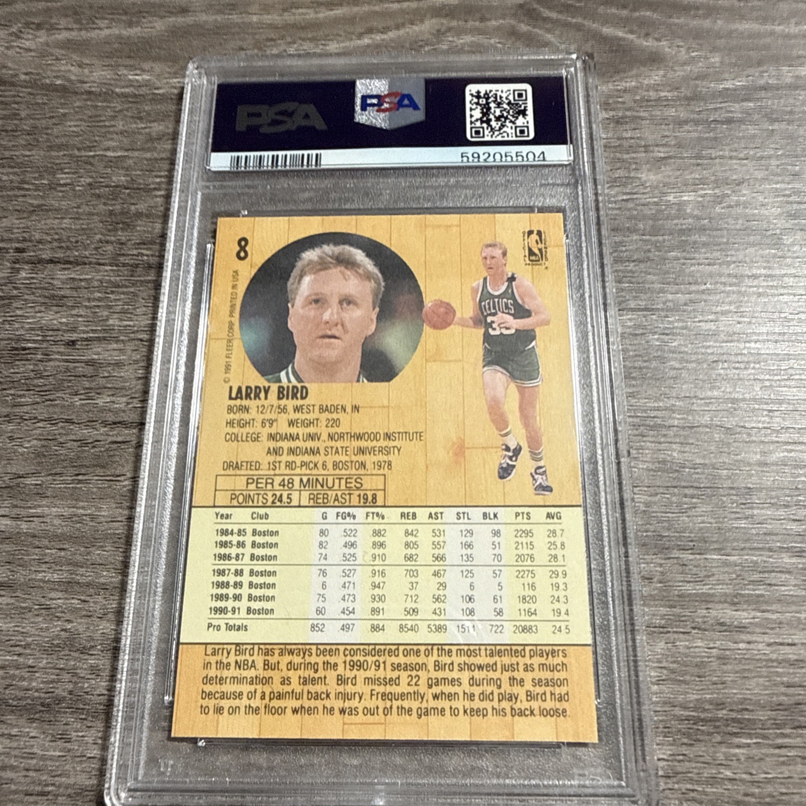 1991 Fleer Larry Bird #8 PSA 8 NM-MT Boston Celtics Hall of Fame Vintage Card view 7