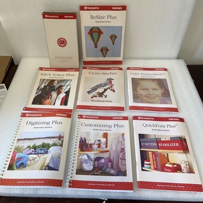 Lot of 7 Husqvarna Viking Embroidery System Books User Guides VHS Tape