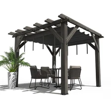Wood Pergola Solid Structure Retractable Shade Canopy Outdoor Wooden Pergola