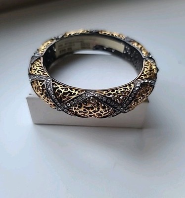 Princess Amanda Borghese HSN Gunmetal & Goldtone Filigree Rhinestone Bracelet Lg