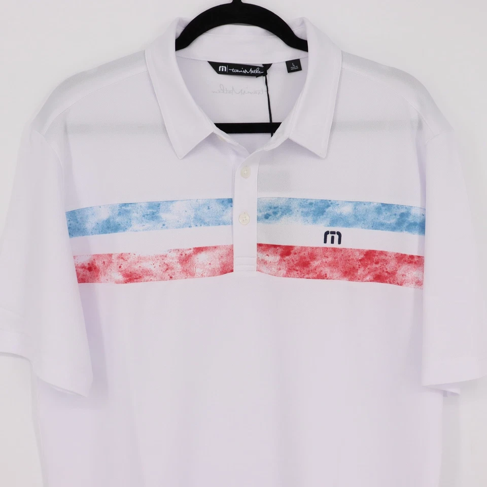 Polo de golf Travis Mathew para hombre Change The Business talla L blanco rojo azul nuevo con etiquetas Foto 2 de 4