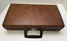 Vintage 24 Cassette Briefcase Faux Leather Retro Brown Storage