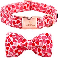 Valentine's Day Dog Collar With Bowtie Heart Print Spring Pet Bow Large Dogs