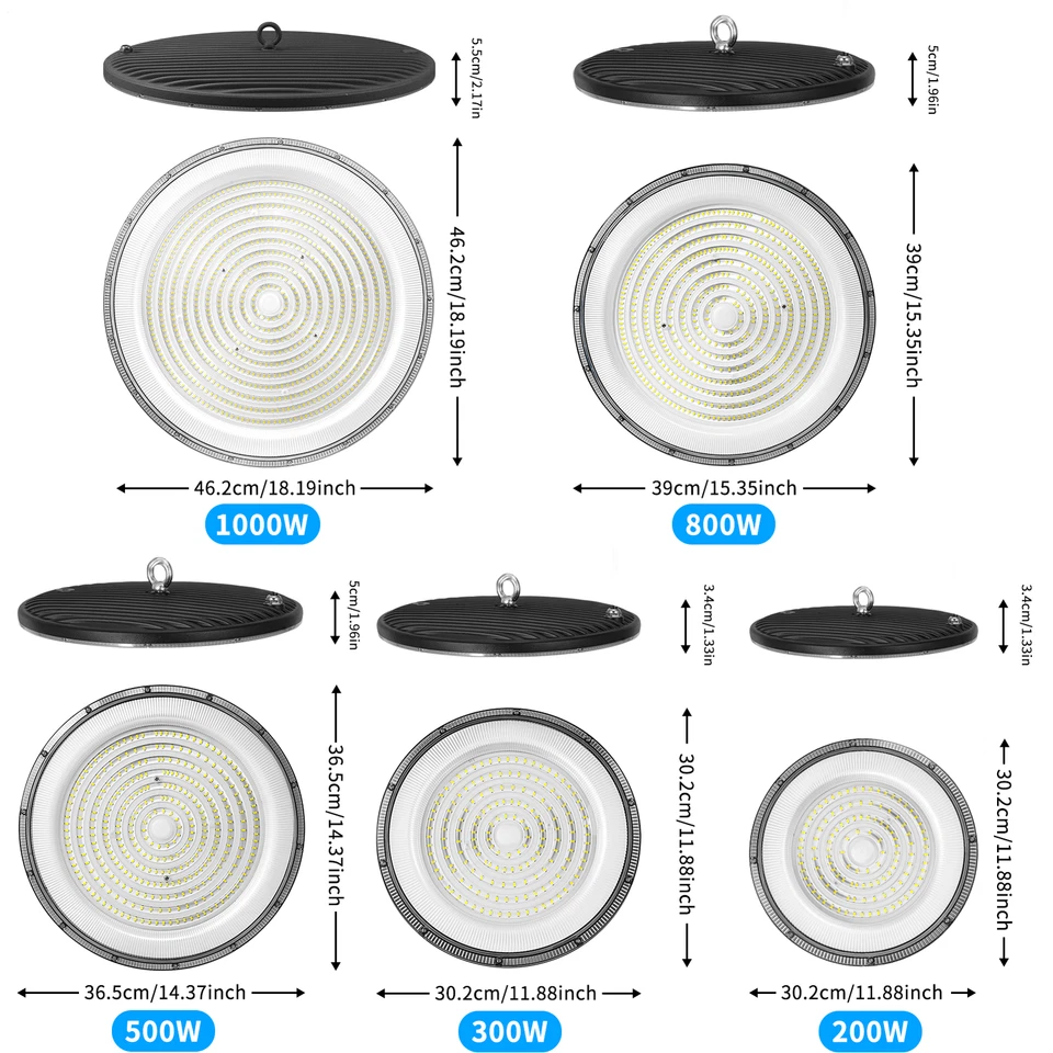 Luces LED Alta Bahía UFO 200W 300W 500W 800W Almacén LED Tienda Lámpara Foto 3 de 4
