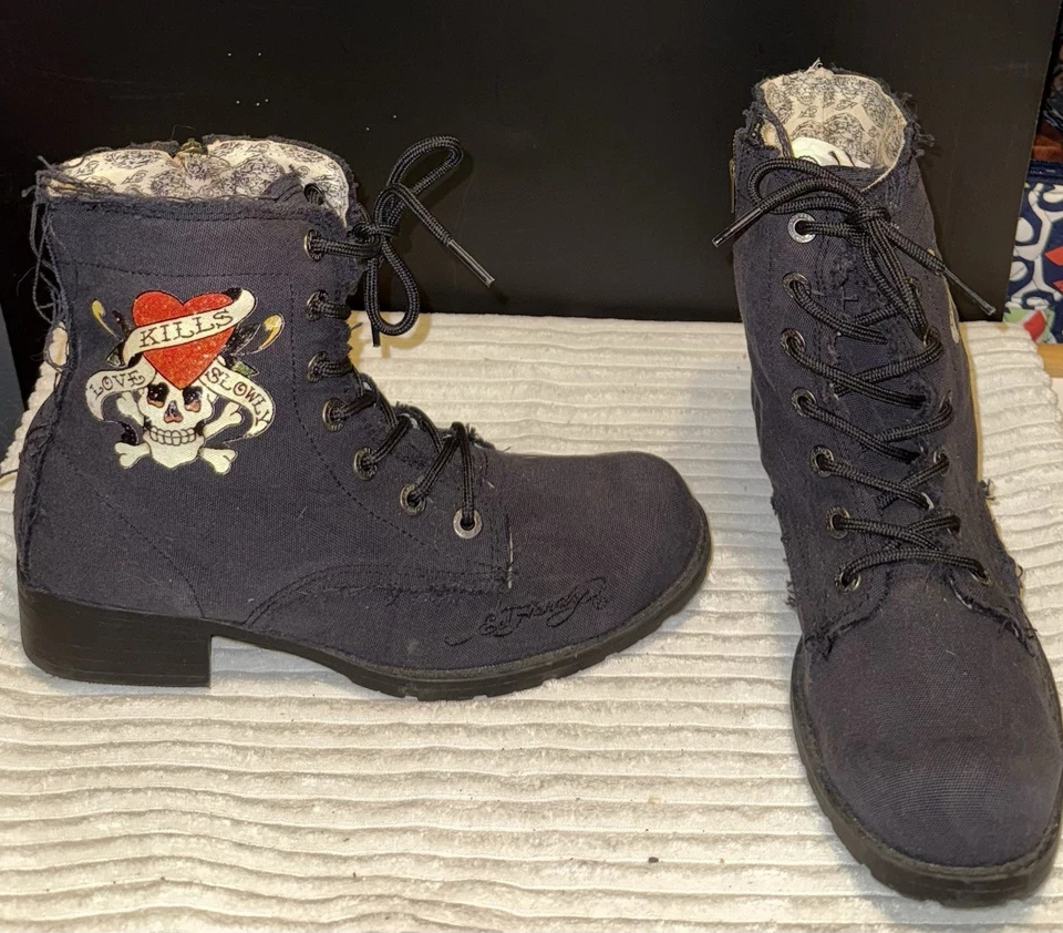 Botas para mujer Ed Hardy by Christian Audigier Raveen desgastadas talla 9 Foto 4 de 4