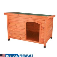 Weatherproof Wooden Dog House W/ Adjustable Legs Hinged Roof Medium Dog Shelter