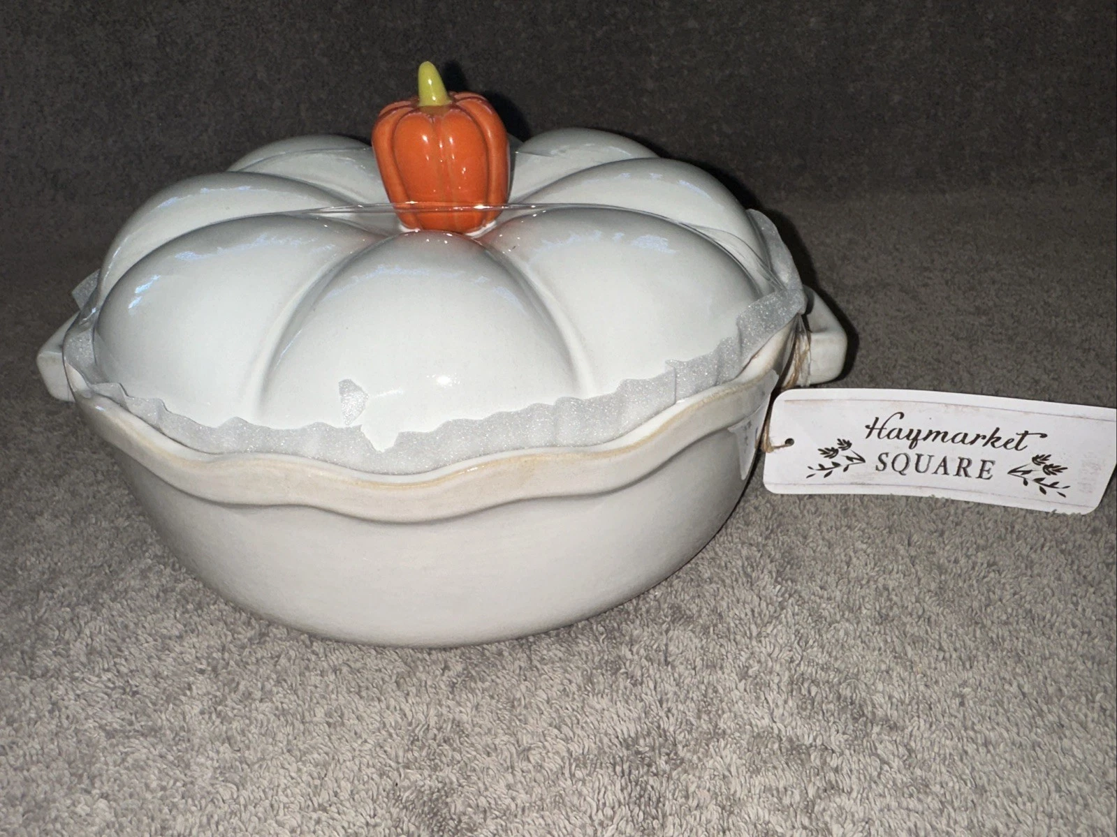 Haymarket Square Pumpkin Lid Covered Baking Dish Pie Plate Thanksgiving
