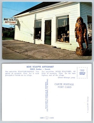 Percé Québec Bois Sculpté Artisanat Wood Carving Shop Postcard Canada