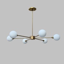 6-Light Brass Sputnik Chandelier, Mid-Century Modern Ceiling Fixture, Handmade