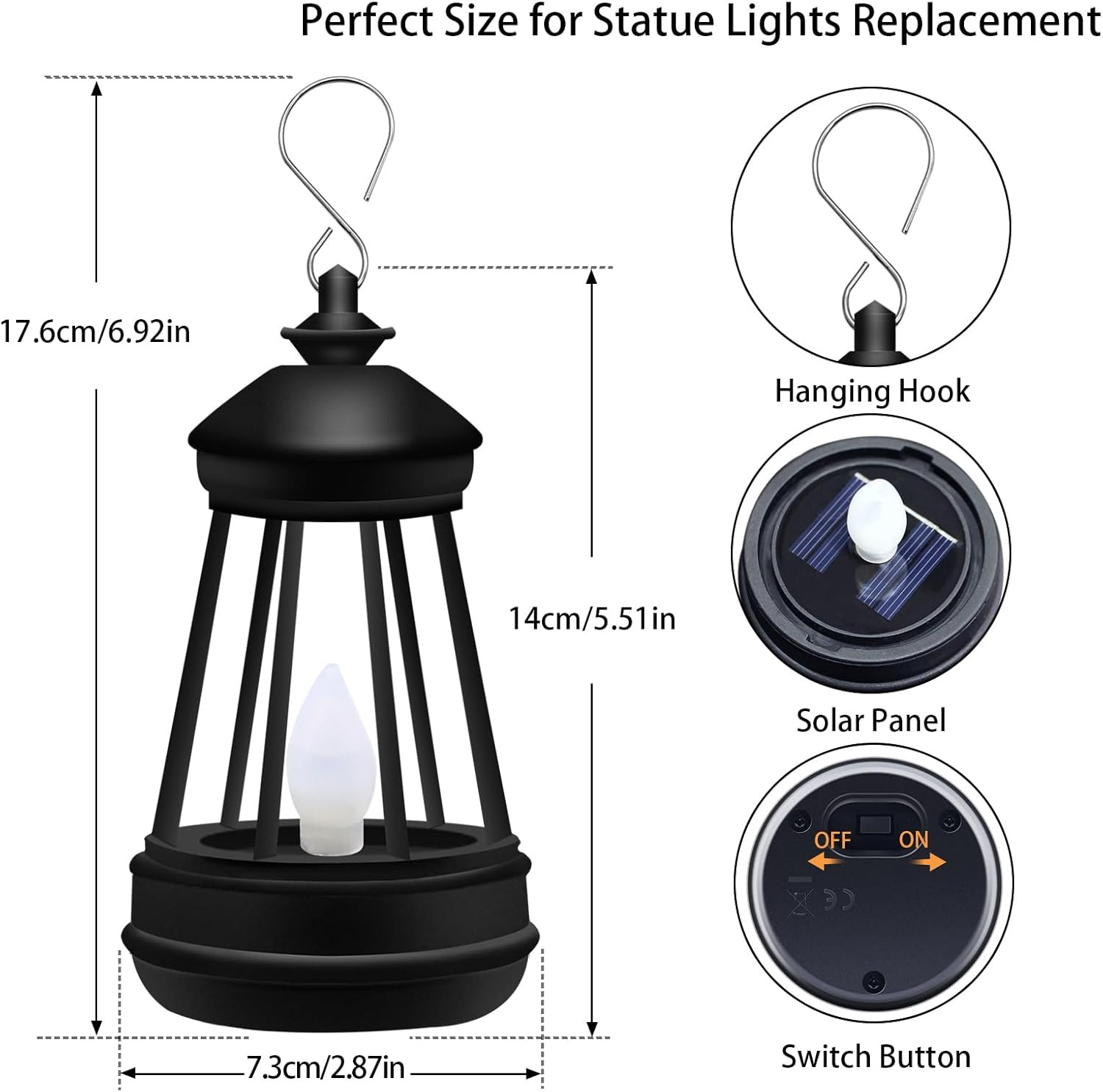 Mini Solar Lantern Lights Replacement for Outdoor Statue, Small Hanging Lantern