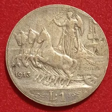 REGNO D'ITALIA VITTORIO EMANUELE III 1 LIRA QUADRIGA VELOCE 1913 ARGENTO